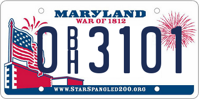 MD license plate 0BH3101