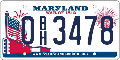 MD license plate 0BH3478