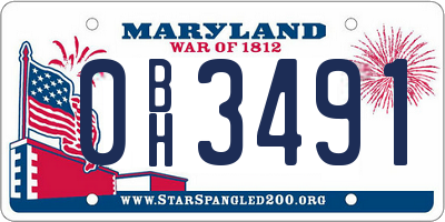 MD license plate 0BH3491