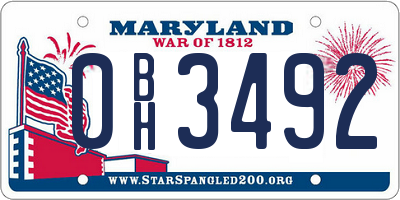 MD license plate 0BH3492