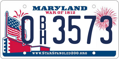 MD license plate 0BH3573