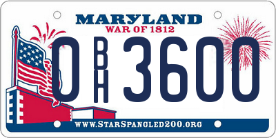 MD license plate 0BH3600