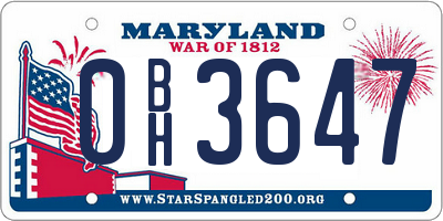 MD license plate 0BH3647