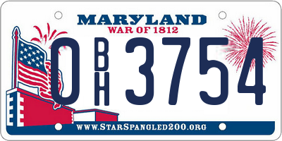 MD license plate 0BH3754