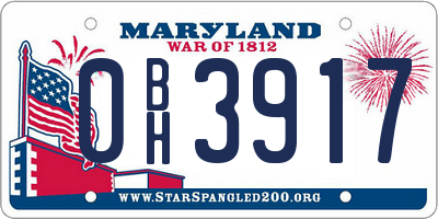 MD license plate 0BH3917