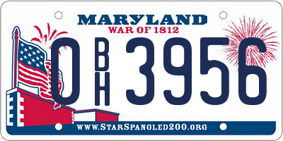 MD license plate 0BH3956