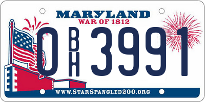 MD license plate 0BH3991
