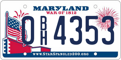 MD license plate 0BH4353
