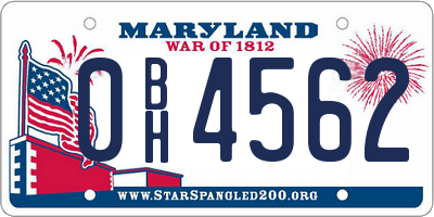MD license plate 0BH4562