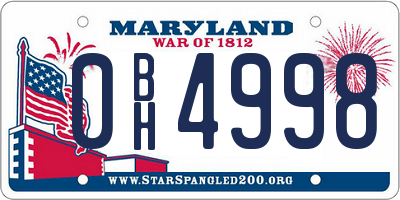 MD license plate 0BH4998
