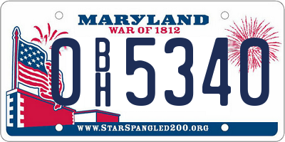MD license plate 0BH5340