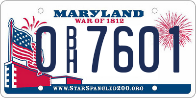 MD license plate 0BH7601