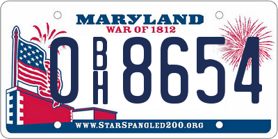 MD license plate 0BH8654