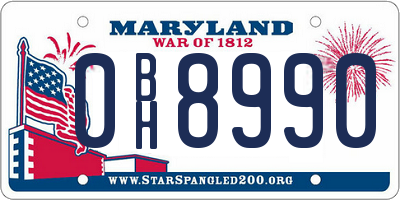 MD license plate 0BH8990