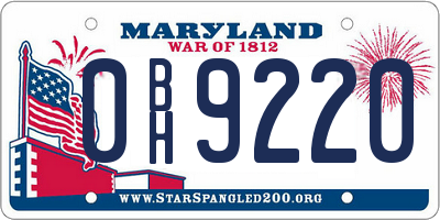 MD license plate 0BH9220