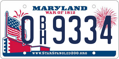 MD license plate 0BH9334