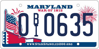 MD license plate 0BI0635