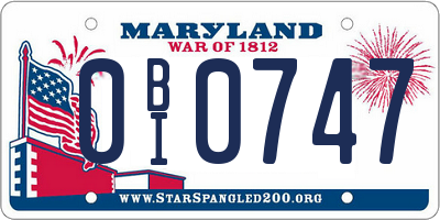 MD license plate 0BI0747
