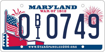 MD license plate 0BI0749