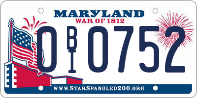MD license plate 0BI0752