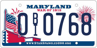 MD license plate 0BI0768