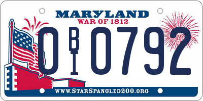 MD license plate 0BI0792