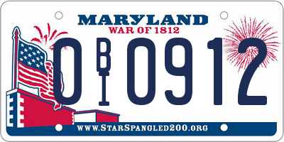 MD license plate 0BI0912