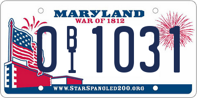 MD license plate 0BI1031