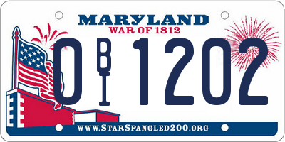 MD license plate 0BI1202