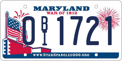 MD license plate 0BI1721
