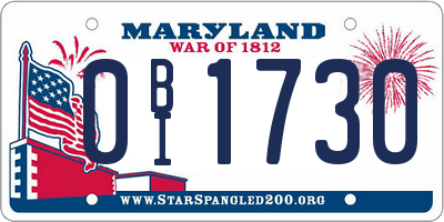 MD license plate 0BI1730