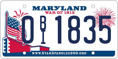 MD license plate 0BI1835