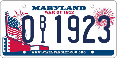 MD license plate 0BI1923
