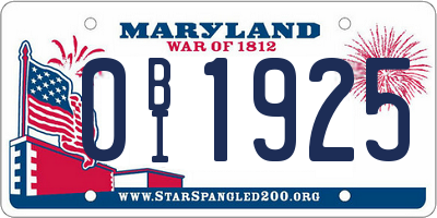 MD license plate 0BI1925