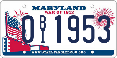MD license plate 0BI1953