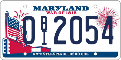 MD license plate 0BI2054