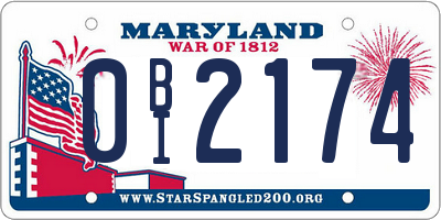 MD license plate 0BI2174