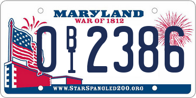 MD license plate 0BI2386