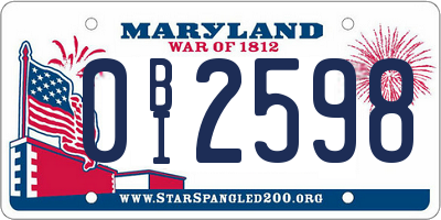 MD license plate 0BI2598