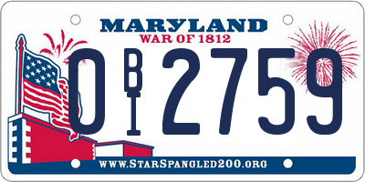MD license plate 0BI2759