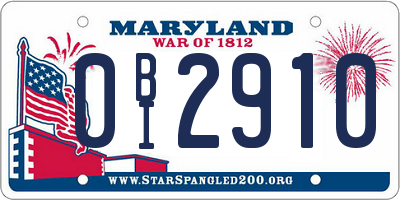 MD license plate 0BI2910