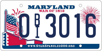 MD license plate 0BI3016