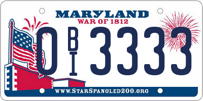 MD license plate 0BI3333