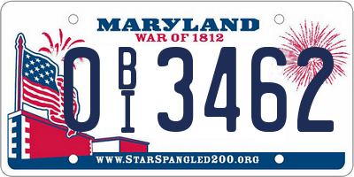 MD license plate 0BI3462