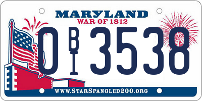 MD license plate 0BI3538