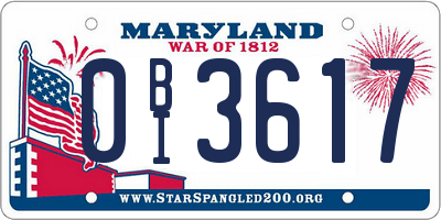 MD license plate 0BI3617