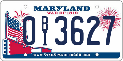 MD license plate 0BI3627