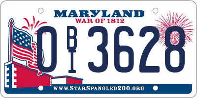 MD license plate 0BI3628