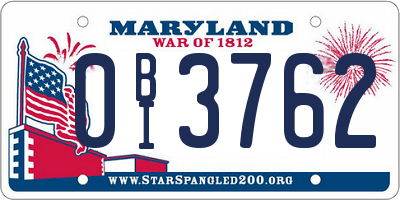 MD license plate 0BI3762