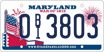 MD license plate 0BI3803